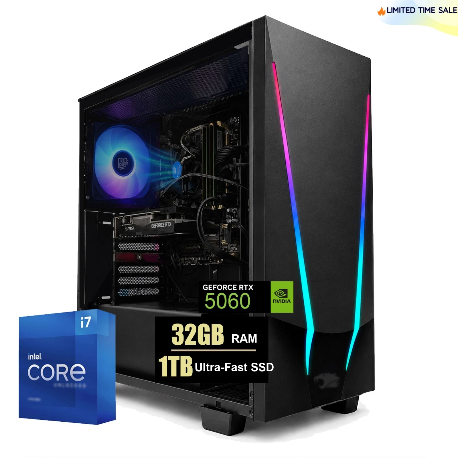 Gaming PC Desktop Computer i7, Up to 64GB RAM 4TB SSD NVIDIA GeForce RTX 5060 — Custom, Whitebox Gaming PC