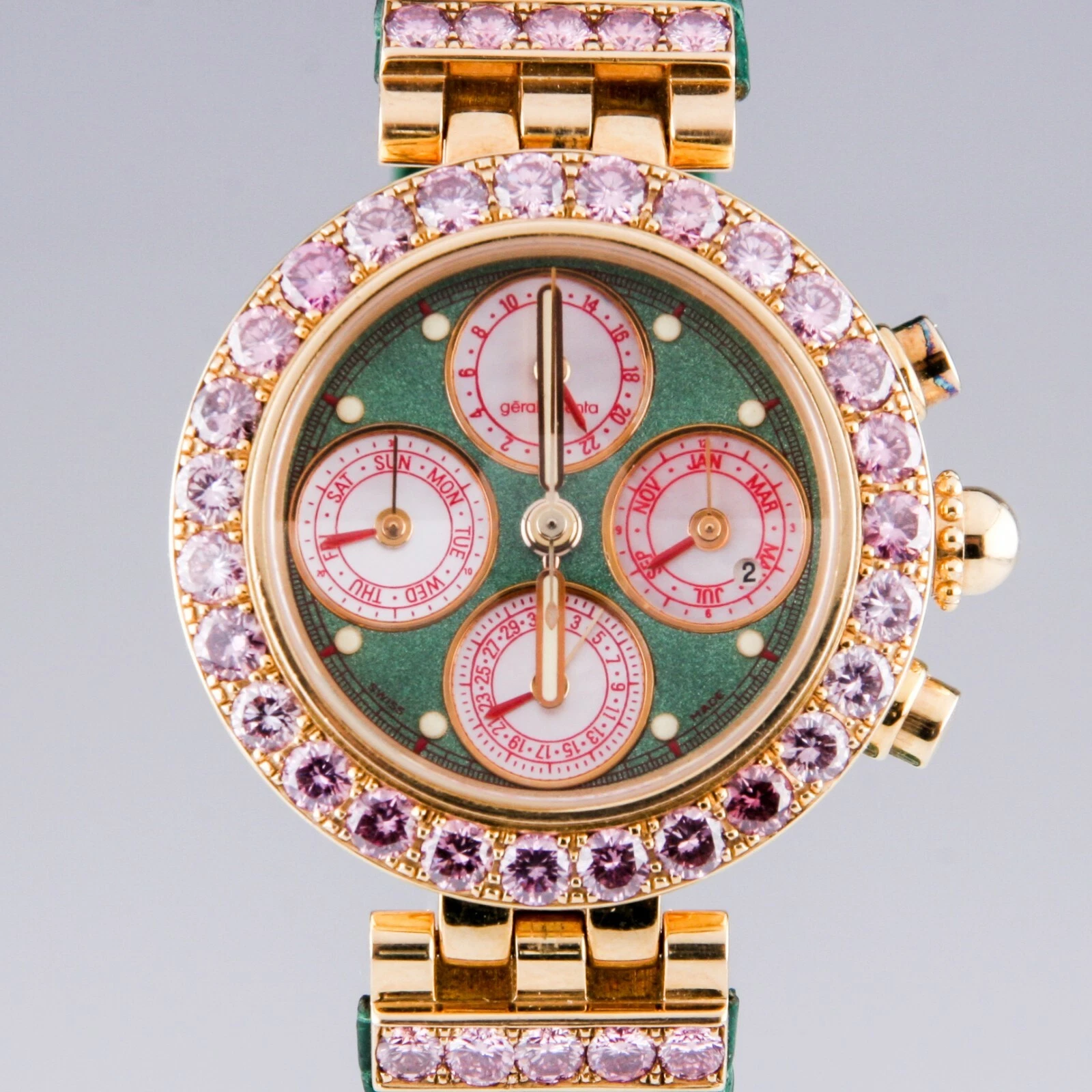 Gerald Genta Custom Watch with Exquisite 5 Carat Pink Diamond and 18K Gold Bezel — Gerald Genta Watches