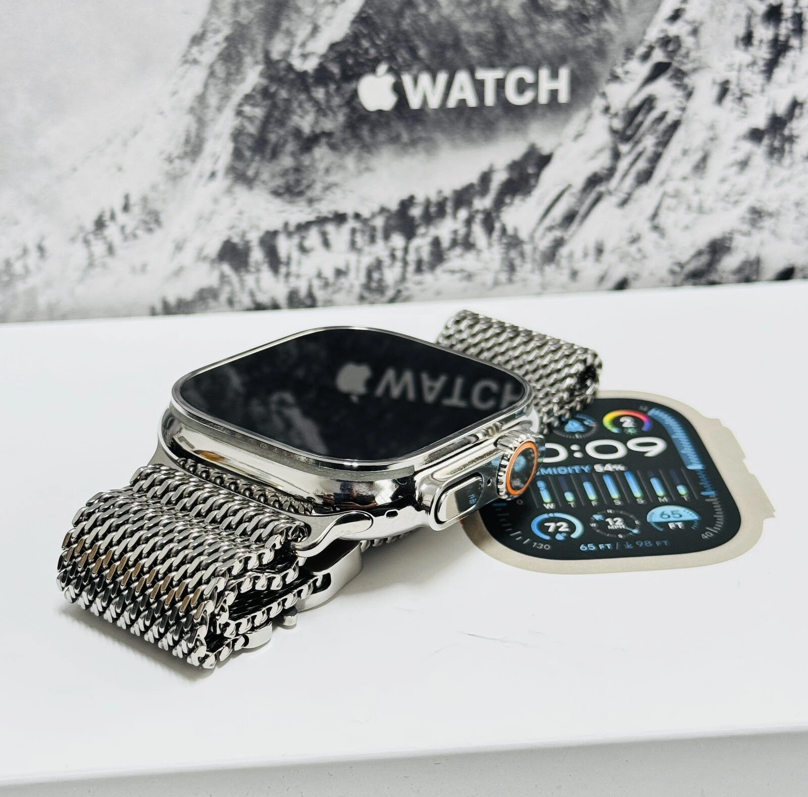Apple Watch ULTRA 2 49mm CUSTOM Diamond Polished Apple Titanium Milanese Loop — Apple Phones